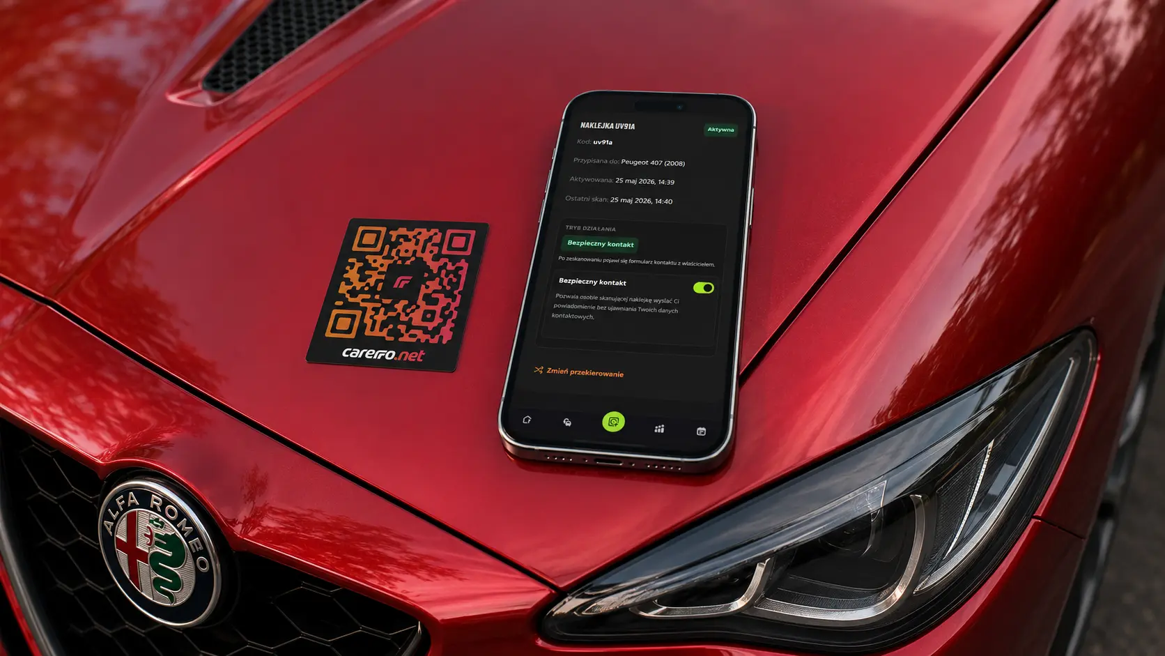 Panel zarządzania naklejką QR w Carerro